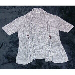 Cato Y2K Crochet Knit Open Front Flyaway Cardigan Sweater XL Heather Gray Preppy